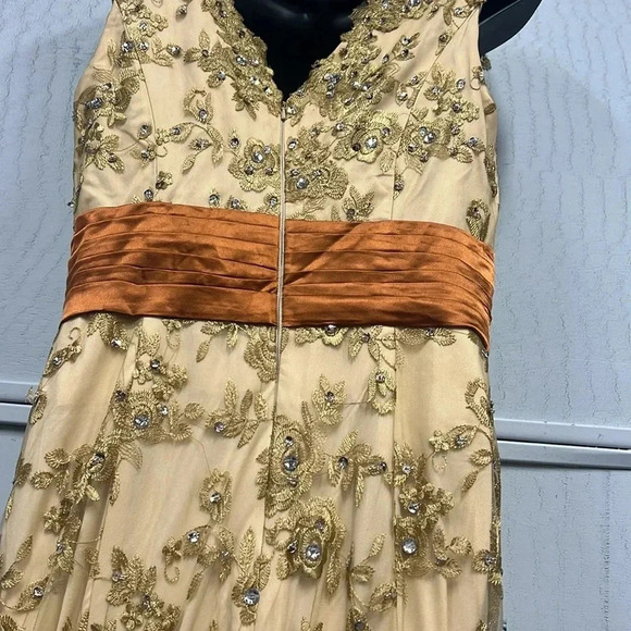 Women’s Gold Lace Beaded Formal Dress Size 9 - Picture 4 of 7